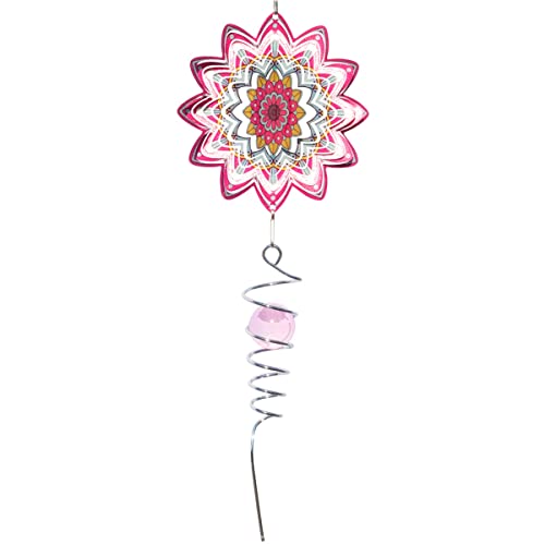 CIM Metall Windspiel - Mini Rainbow Flower Spiral 125mm - Windspiel: 12,5 cm Ø, Twister: 21cm - mit Kugellagerwirbel, Haken, 1m Nylonschnur und Glaskugel von CIM