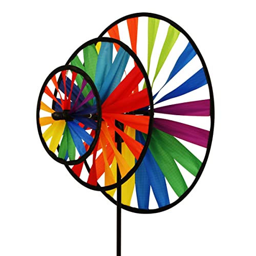 CIM Windspiel - Magic Wheel Triple - UV-beständig und wetterfest - Windräder: Ø35cm/Ø25cm/Ø16cm X Höhe: 102cm - inkl. Fiberglasstab von CIM