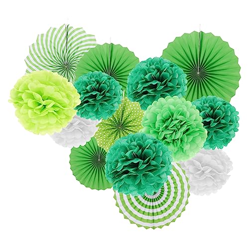 CIMAXIC 14 Stück Papierblumenfächer Papierball Glyzinien Schwimmbad Mittelstücke Lüfter Pom Groovig Fiesta Bank Stolz Streamer Braut- Gänseblümchen Party Feier Hochzeit Green von CIMAXIC
