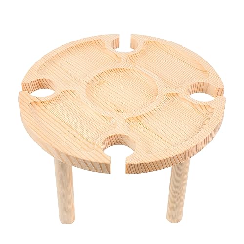 CIMAXIC Runder Holztisch Als Weintisch Außenbereich Tragbar Mit Ablagefläche Für Weingläser Für Picknicks Und Feste von CIMAXIC