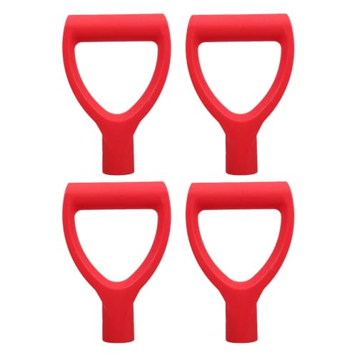 CIMAXIC 4 Stück D-förmiger Kunststoff-Schaufelstiel, Ersatz, 34 mm Innendurchmesser, ergonomischer Griffaufsatz für die Schneeräumung im Winter, Garten- und Campingwerkzeug, Rot von CIMAXIC