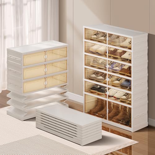 CIMLORD 6-stöckiges faltbares Schuhregal Organizer für Schrank, 18 Paar zusammenklappbares Kunststoff-Schuhregal, großer Schuhschrank mit Tür, transparente stapelbare Aufbewahrungsbox, einfache von CIMLORD
