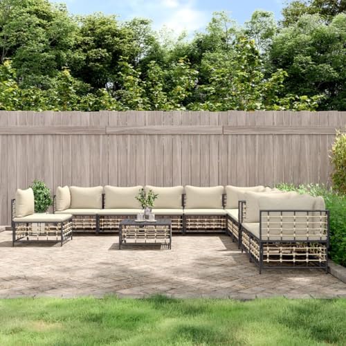 CINDERFUL 11-TLG. Garten-Lounge-Set mit Kissen Anthrazit Poly Rattan,Komfortable GartenLoungeSitzecke aus Polyrattan in Anthrazit ideal für Terrasse oder Garten Terrassen Sitzmöbel von CINDERFUL