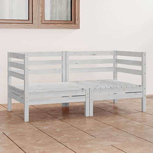 CINDERFUL 2-Sitzer-Gartensofa Weiß Kiefer Massivholz,Gartensofa aus Kiefernholz | Modulares 2er Ecksofa | Robuste Gartenlounge für Entspannung Terrassen Sitzmöbel von CINDERFUL