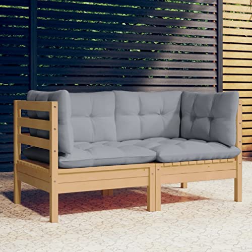 CINDERFUL 2-Sitzer-Gartensofa mit Grauen Kissen Massivholz Kiefer,2erGartensofa aus massivem Kiefernholz modular für Entspannung und Gemütlichkeit Terrassen Sitzmöbel von CINDERFUL