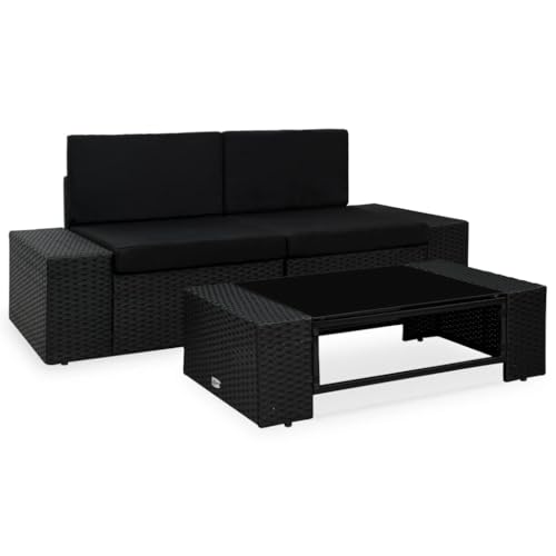 CINDERFUL 3-TLG. Garten-Lounge-Set Poly Rattan Schwarz,Wetterfestes PERattan Modulares GartenSofaSet für den Außenbereich Gartensitzmöbel von CINDERFUL