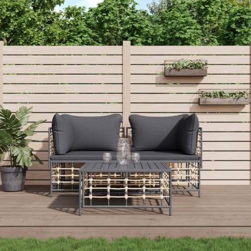 CINDERFUL 3-TLG. Garten-Lounge-Set mit Kissen Anthrazit Poly Rattan,Modernes GartenLoungeSet in Anthrazit witterungsbeständig und bequem Terrassen Sitzmöbel von CINDERFUL
