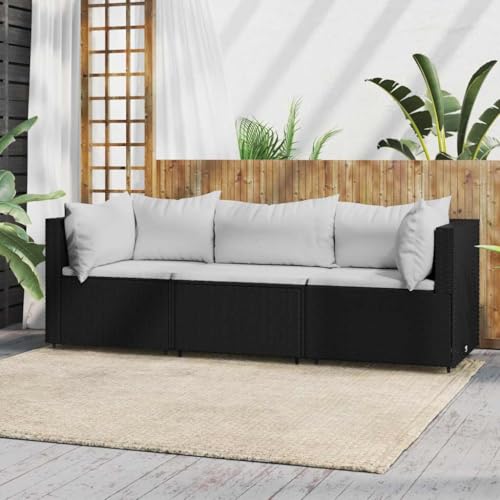 CINDERFUL 3-TLG. Garten-Lounge-Set mit Kissen Schwarz Poly Rattan Terrassen Sitzmöbel von CINDERFUL