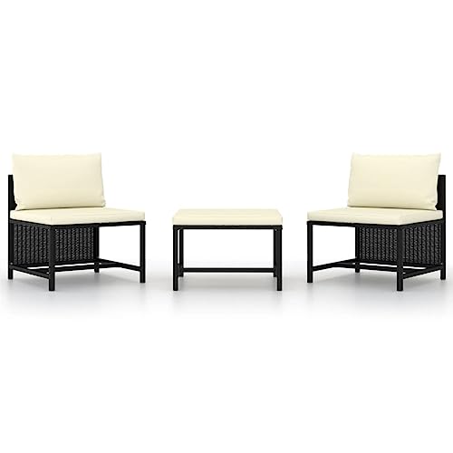 CINDERFUL 3-TLG. Garten-Sofagarnitur mit Auflagen Schwarz Poly Rattan,Exklusive Gartenlounge aus Rattan: Entspannung pur für Garten und Terrasse Gartensitzmöbel von CINDERFUL