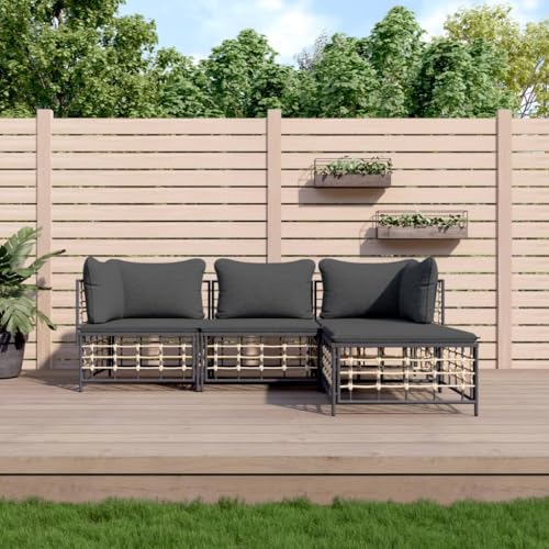 CINDERFUL 4-TLG. Garten-Lounge-Set mit Kissen Anthrazit Poly Rattan,Hochwertiges GartenLoungeSet aus Polyrattan mit Kissen Anthrazit für Terrasse und Garten Terrassen Sitzmöbel von CINDERFUL