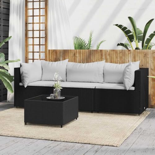 CINDERFUL 4-TLG. Garten-Lounge-Set mit Kissen Schwarz Poly Rattan Terrassen Sitzmöbel von CINDERFUL