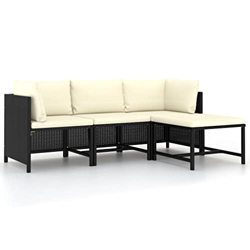 CINDERFUL 4-TLG. Garten-Sofagarnitur mit Auflagen Schwarz Poly Rattan,Schwarze GartenSofagarnitur aus PERattan für entspannte Stunden auf der Terrasse Gartensitzmöbel von CINDERFUL