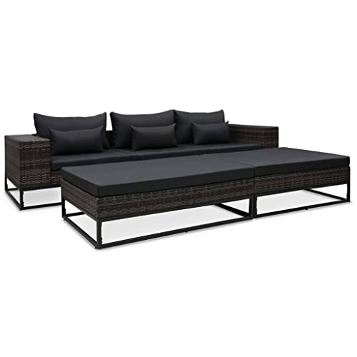 CINDERFUL 5-TLG. Garten-Sofagarnitur mit Auflagen Poly Rattan Grau,Stilvolles LoungesofaSet aus Polyrattan für Garten, Balkon und Terrasse in Grau Terrassen Sitzmöbel von CINDERFUL