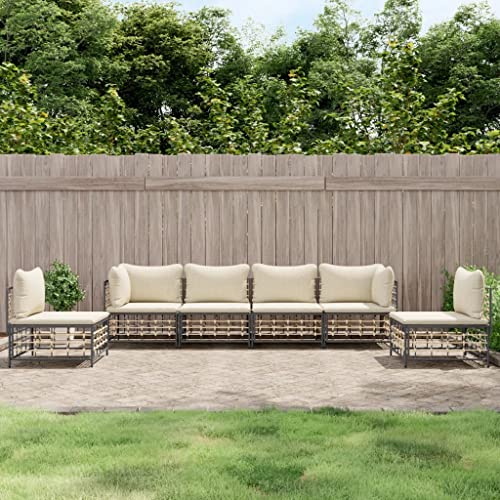 CINDERFUL 6-TLG. Garten-Lounge-Set mit Kissen Anthrazit Poly Rattan,Stylisches GartenLoungeSet in Anthrazit mit beigen Kissen Perfekt für gemütliche Stunden im Freien Terrassen Sitzmöbel von CINDERFUL