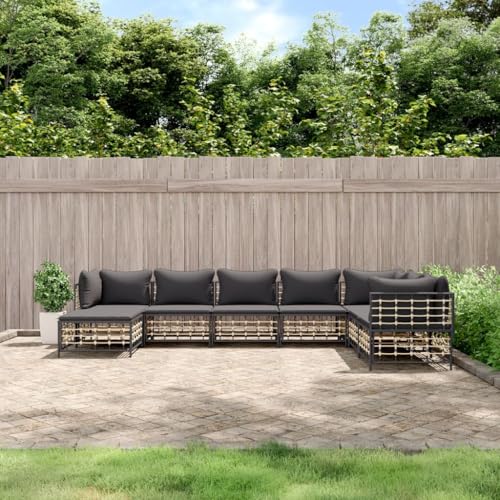 CINDERFUL 8-TLG. Garten-Lounge-Set mit Kissen Anthrazit Poly Rattan,Bequem und modern: Dein perfektes GartenLoungeSet aus Polyrattan in Anthrazit Terrassen Sitzmöbel von CINDERFUL