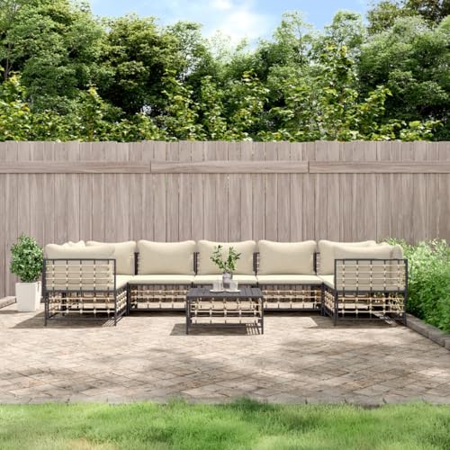 CINDERFUL 8-TLG. Garten-Lounge-Set mit Kissen Anthrazit Poly Rattan,Entdecke Gemütlichkeit im Freien: Dein GartenLoungeSet aus witterungsbeständigem Polyrattan Terrassen Sitzmöbel von CINDERFUL