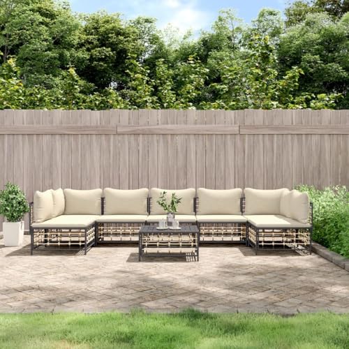 CINDERFUL 8-TLG. Garten-Lounge-Set mit Kissen Anthrazit Poly Rattan,Stylisches GartenLoungeSet aus Polyrattan Gemütlichkeit für deinen Außenbereich Terrassen Sitzmöbel von CINDERFUL