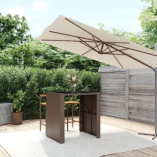 CINDERFUL Bartisch mit Glasplatte Braun 105x80x110 cm Poly Rattan Gartenmöbel von CINDERFUL