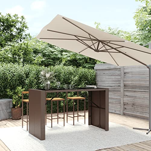 CINDERFUL Bartisch mit Glasplatte Braun 185x80x110 cm Poly Rattan Gartenmöbel von CINDERFUL