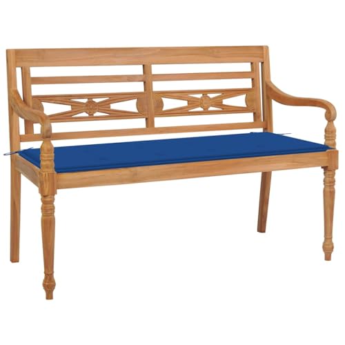 CINDERFUL Batavia-Gartenbank mit Königsblauem Kissen 120 cm Teak Massiv Terrassen Sitzmöbel, Gartenbänke von CINDERFUL