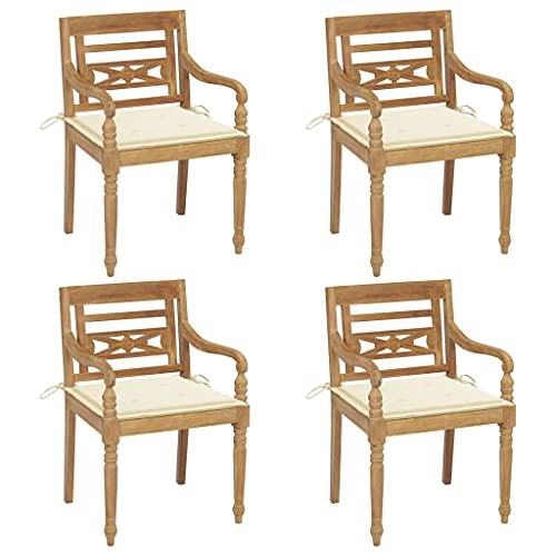 CINDERFUL Batavia-Stühle mit Kissen 4 STK. Massivholz Teak Gartenmöbel Gartenstühle von CINDERFUL