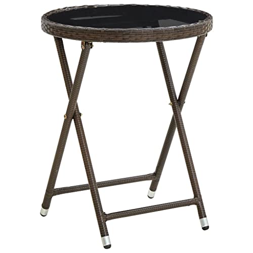 CINDERFUL Beistelltisch Braun 60 cm Poly Rattan und Hartglas Gartenmöbel von CINDERFUL