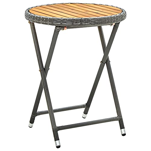 CINDERFUL Beistelltisch Grau 60 cm Poly Rattan und Akazie Massivholz Gartenmöbel von CINDERFUL