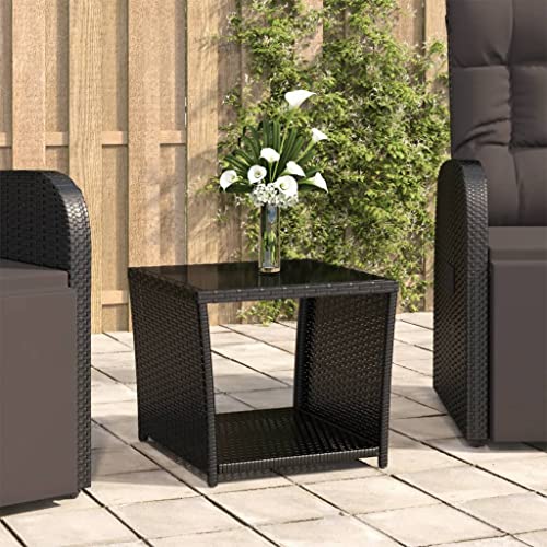 CINDERFUL Beistelltisch mit Glasplatte Schwarz Poly Rattan & Hartglas Gartenmöbel von CINDERFUL