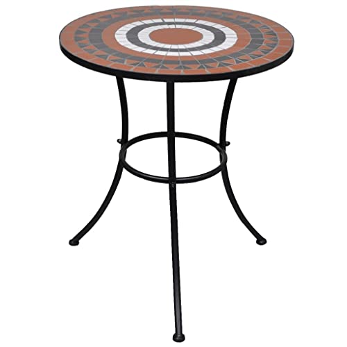 CINDERFUL Bistrotisch Terracotta-Rot und Weiß 60 cm Mosaik Gartenmöbel von CINDERFUL