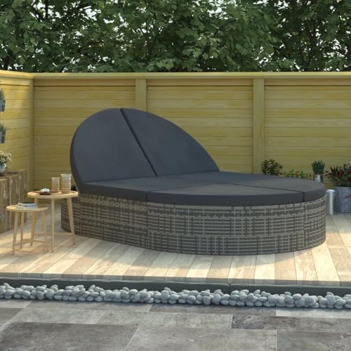 CINDERFUL Doppel-Sonnenliege mit Kissen Poly Rattan Grau Gartenmöbel von CINDERFUL