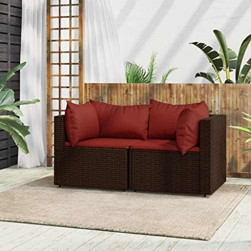 CINDERFUL Garten-Ecksofas mit Kissen 2 STK. Braun Poly Rattan,Wetterresistentes Garteneecksofa aus Polyrattan mit verstellbaren Füßen Braun mit zimtroten Kissen Terrassen Sitzmöbel von CINDERFUL