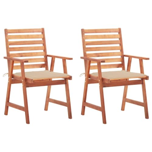 CINDERFUL Garten-Essstühle 2 STK. mit Kissen Massivholz Akazie,Moderne Akazienholz Essstühle mit beigen Polstern für Garten und Terrasse von CINDERFUL