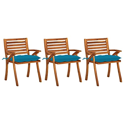 CINDERFUL Garten-Essstühle mit Kissen 3 STK. Massivholz Akazie Gartenmöbel Gartenstühle von CINDERFUL