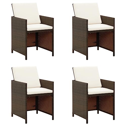 CINDERFUL Garten-Essstühle mit Kissen 4 STK. Braun Poly Rattan Gartenmöbel Gartenstühle von CINDERFUL
