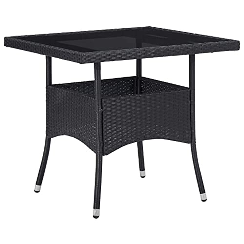 CINDERFUL Garten-Esstisch Schwarz Poly Rattan und Glas Gartenmöbel von CINDERFUL