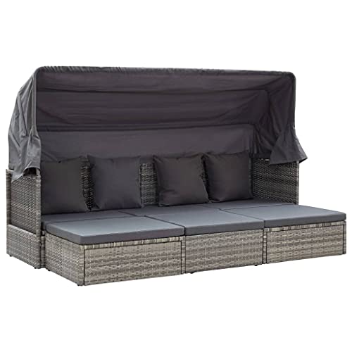 CINDERFUL Garten-Sonneninsel mit Dach Grautöne Poly Rattan Gartenmöbel von CINDERFUL