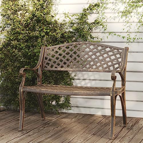 CINDERFUL Gartenbank 102 cm Aluminiumguss Bronzen Terrassen Sitzmöbel, Gartenbänke von CINDERFUL