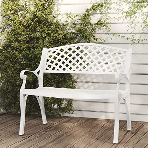CINDERFUL Gartenbank 102 cm Aluminiumguss Weiß Terrassen Sitzmöbel, Gartenbänke von CINDERFUL