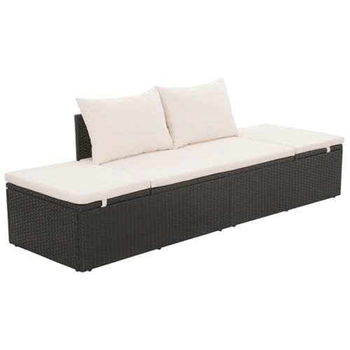 CINDERFUL Gartenbett Schwarz 195×60 cm Poly Rattan Gartenmöbel von CINDERFUL