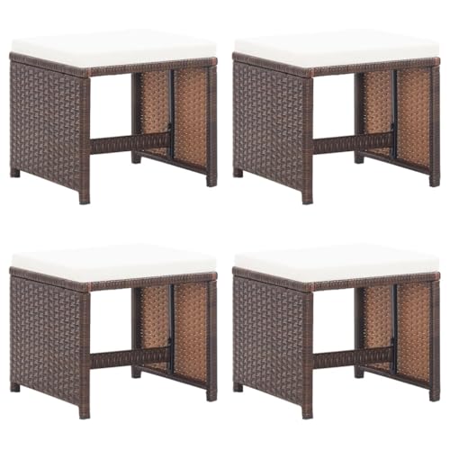 CINDERFUL Gartenhocker 4 STK. mit Kissen Poly Rattan Braun Gartenmöbel Gartenstühle von CINDERFUL