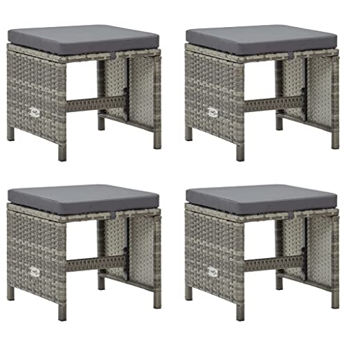 CINDERFUL Gartenhocker 4 STK. mit Sitzkissen Poly Rattan Grau Gartenmöbel Gartenstühle von CINDERFUL