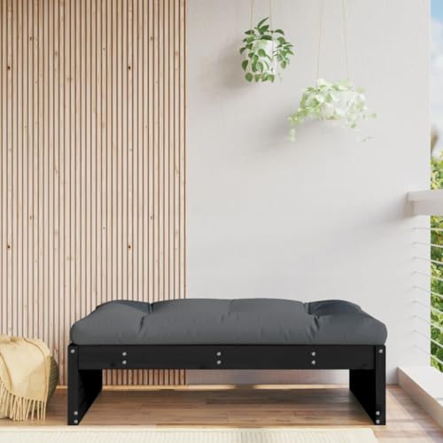CINDERFUL Gartenhocker Schwarz 120x80 cm Massivholz Kiefer,Modulares GartenhockerSet aus Kiefernholz mit gemütlichem Sitzpolster für den Außenbereich Gartensitzmöbel von CINDERFUL