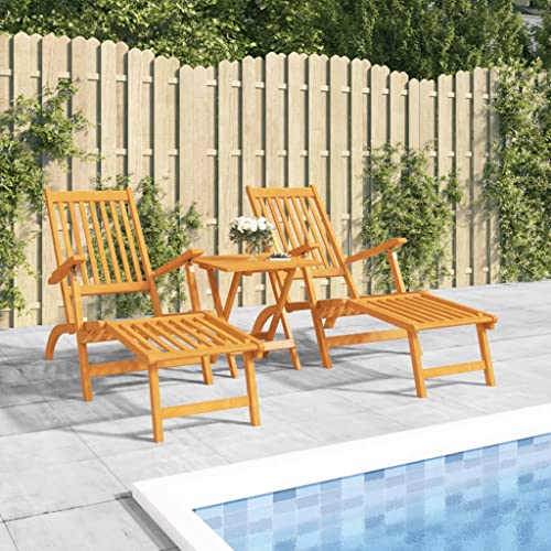 CINDERFUL Gartenliegen mit Fußteil und Tisch Massivholz Akazie Terrassen Sitzmöbel von CINDERFUL