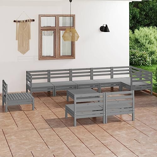 CINDERFUL Gartenmöbel Set 10-TLG. Garten-Lounge-Set Massivholz Kiefer Grau von CINDERFUL