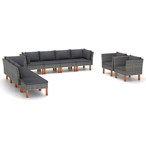 CINDERFUL Gartenmöbel Set 10-TLG. Garten-Lounge-Set Poly Rattan und Eukalyptusholz Grau von CINDERFUL