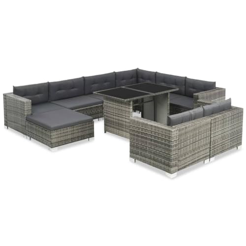 CINDERFUL Gartenmöbel Set 10-TLG. Garten-Lounge-Set mit Auflagen Poly Rattan Grau von CINDERFUL