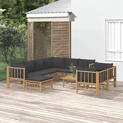 CINDERFUL Gartenmöbel Set 10-TLG. Garten-Lounge-Set mit Dunkelgrauen Kissen Bambus von CINDERFUL