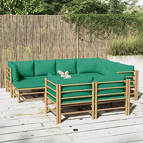 CINDERFUL Gartenmöbel Set 10-TLG. Garten-Lounge-Set mit Grünen Kissen Bambus von CINDERFUL