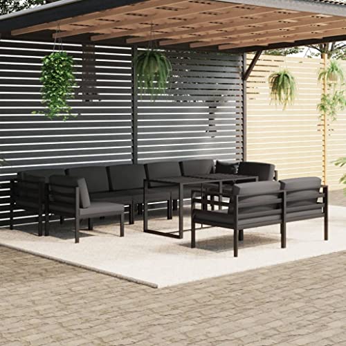 CINDERFUL Gartenmöbel Set 10-TLG. Garten-Lounge-Set mit Kissen Aluminium Anthrazit von CINDERFUL