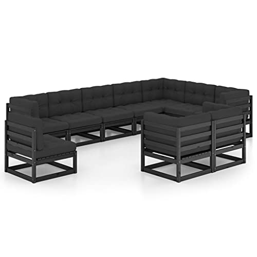 CINDERFUL Gartenmöbel Set 10-TLG. Garten-Lounge-Set mit Kissen Schwarz Massivholz Kiefer CINDERFUL Gartenmöbel Set 10-TLG. Garten-Lounge-Set mit Kissen Schwarz Massivholz Kiefer von CINDERFUL